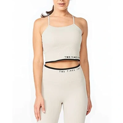 Image of 2XU Women&#039;s Engineered Longline Crop Sports Bra, Oatmeal/Black, S