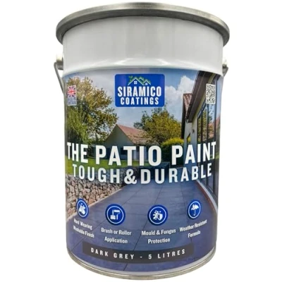 Image of SIRAMICO COATINGS The Patio Paint 5 Litre Superior with Professional Finish For Use on Patios, Walkways, Walls, Non Toxic Dark Grey