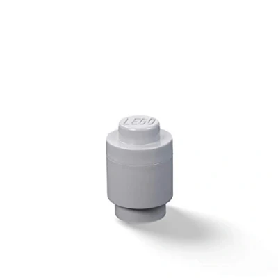 Image of LEGO Storage Brick 1 Knob Round Medium Stone Grey, Stackable Box, 950 ml, Ø123x183mm, Box with Lid, Desk for Kids &amp; Adults