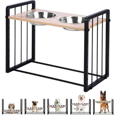 Image of Belle Vous Raised Dog Bowl Stand 2 Steel Bowls with Adjustable Feeding Station Elevated Non Slip Feeder