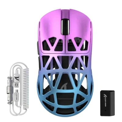 Image of ATTACK SHARK R2PRO 45g SUPERLIGHT Magnesium Alloy Mouse, PixArt PAW3950 Sensor, 42000DPI, 8000Hz Wireless Polling Rate, 2.4G/BT/Wired Gaming Programmable Mice with Coiled Cable, PC/Mac, Purple