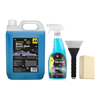 Image of AA Winter Car Kit Screenwash 5L, Fast Acting Deicer 750 ml, Ice Scraper x 1, Chamois Demister Pad 1