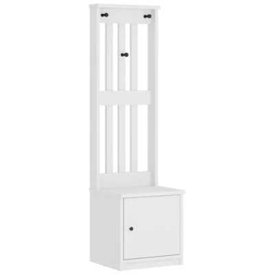 Image of vidaXL Hall Tree SANDENS White 45x40x159.5 cm Solid Wood &amp; Engineered Pine for Entryway with Ample Storage, Hooks Seating