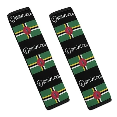 Image of Dominica Flag Soft Car Seat Belt Cover Pad 2 Pack Seatbelt Covers Shoulder Cushion Adult