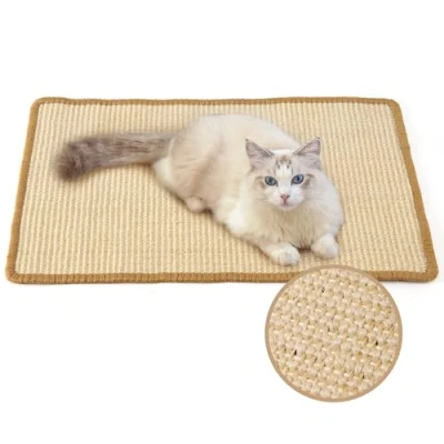 Image of FUKUMARU Cat Scratcher Mat, 60 X 40 cm Natural Sisal Scratch Mats, Horizontal Floor Scratching Pad Rug, Protect Couch and Carpets (NO TAPE)