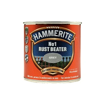 Image of Hammerite No 1 Rust Beater, Remover for Metal. Converter Metal Paint, with Filler Primer and Undercoat, Grey Paint Interior Exterior 250ml