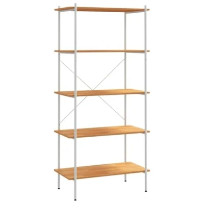 Image of vidaXL 5 Tier Shelving Unit White and Oak Bookcase Bookshelf Standing Shelf