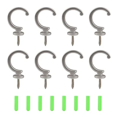 Image of INCREWAY Ceiling Cup Hooks,8Pcs Antique Zinc Alloy Screw in Hooks Vintage Wall for Hanging Curtains Jewelry(Silver)