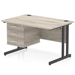 Image of Impulse 1200x800 Desk Grey Oak/Black Cantilever Leg 3 Drawer Fixed Ped