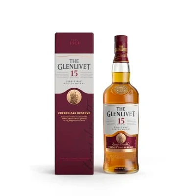 Image of The Glenlivet 15 Year Old Single Malt Scotch Whisky with Giftbox Matured in French Limousin Oak 40% ABV 70CL Original Speyside Fruit and Delicately Spiced Scottish