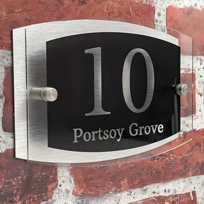 Image of House Numbers Plaques Modern Black Door for Wall Address Number Plates Outside Personalised Front Plaque Perspex Acrylic Sign