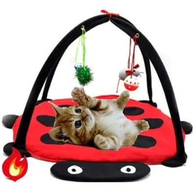 Image of Dog Cat Mobile Activity Play Mat Pet Padded Bed with Hanging Toys Bells Balls and Mice