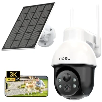 Image of AOSU 3K Security Camera Outdoor Wireless, 5MP WiFi Solar for Home Surveillance, Panoramic PTZ, Auto Tracking, AI Motion Detection Alerts, Colour Night Vision, 2 Way Talk