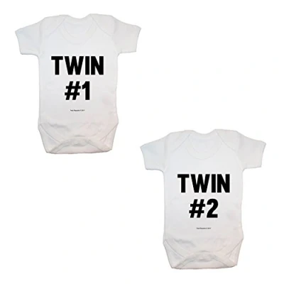 Image of &quot;Twin #1 and Twin #2&#039;&quot; Bodysuit/Baby Grow, Baby Clothing, Twins, Cute, Funny, Rude, Boy, Girl, Unisex, Hilarious, Novelty, Christmas, Shower, Birthday Gifts, Presents (12 18 Months)