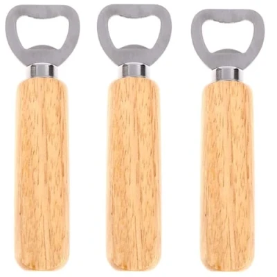 Image of LONGSHUNXING 3 Pcs Wooden Handle Bottle Opener, Personalised Beer Opener for Cap Tools, Gift Men