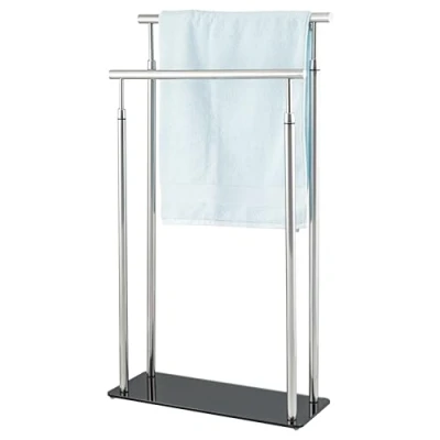 Image of bremermann Stainless Steel Towel Holder 2 Bar, Staircase Design, Safety Glass Base, Freestanding
