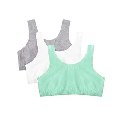 Image of Fruit of the Loom Women&#039;s Built up Sports Bra 3 Pack, Opaque, Mint Chip/White/Grey Heather, 34 (Pack 3)