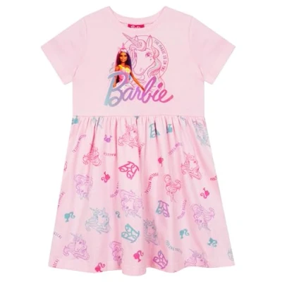 Image of Barbie Dress Unicorn for Girls Skater Pink 8 9 Years