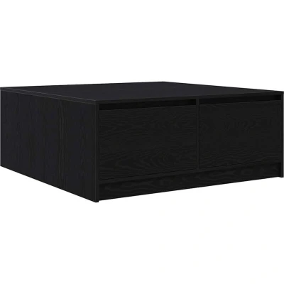 Image of vidaXL Modern Black Oak Coffee Table with Drawers/Engineered Wood Centerpiece 100x100x40 cm Square for Living Room/Office