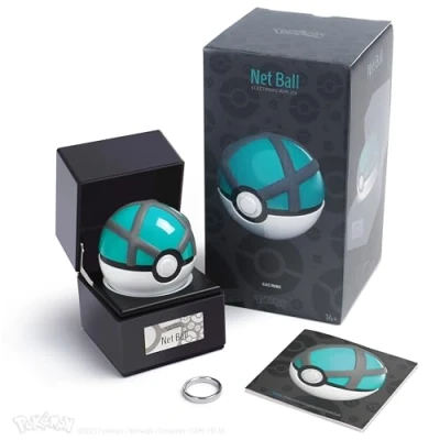 Image of The Wand Company Original Poké Ball Authentic Replica Realistic, Electronic, Die Cast with Display Case Light Features Officially Licensed by Pokémon (Net Ball)