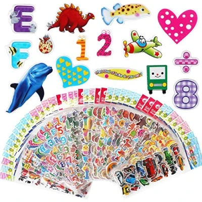 Image of Vicloon 40 Variety Sheets 3D Stickers for Kids 1100+ Puffy Children Rewarding Gifts Scrapbooking Including Animals, Numbers, Letters, Emojis, Dinosaurs, Fruits, Airplane, and More