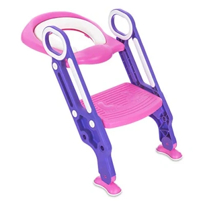 Image of Hillington Foldable Toddler Potty Training Toilet Padding Seat with Soft Cushion and Sturdy Non Slip Step Stool Assistant for Child Trainer Safe Comfortable Boys Girls(Pink)