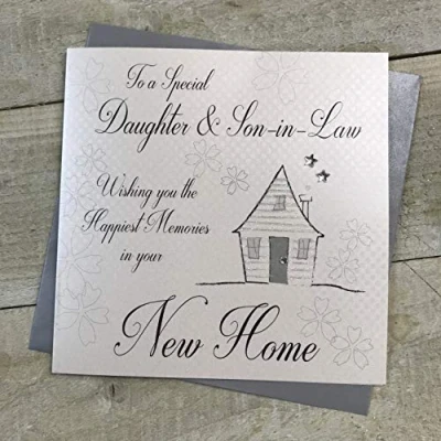 Image of White Cotton Cards Handmade New Home Card, Daughter and Son in Law Code Ss252 Ds,whiteblackgreengrey,16 x 16 cm