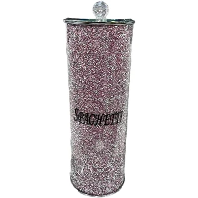 Image of Biznest Pink Crushed Diamond Glass Spaghetti Jar Crystal Storage &amp; Silver Display Gift Present For All Occassion Home Decor