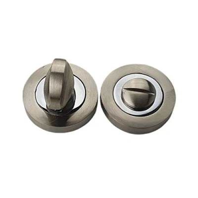 Image of Duo Finish Satin Nickel and Polished Chrome (Inner Ring) Turn &amp; Release Set for Bathroom Lock Toilet Door Thumb Twist Golden Grace