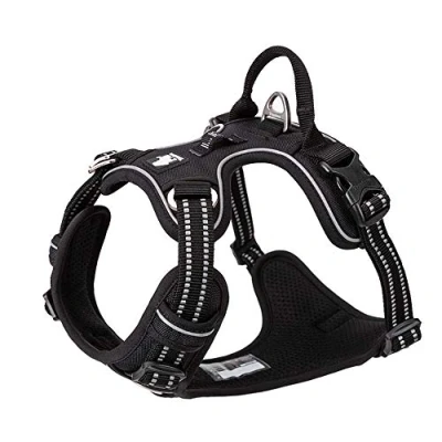 Image of Dog Harness No Pull Adjustable Reflective Step in Soft Nylon For Small Large Pet TLH56512(L, Black)