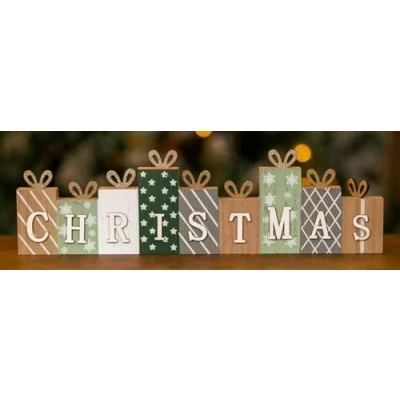 Image of Marco Paul Christmas Decorations Wooden Sign Decor Decoration Home Plaque Tree Xmas (40cm Houses)