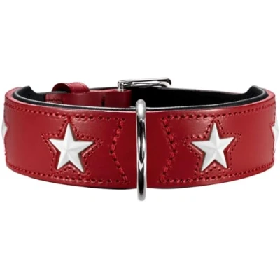 Image of Hunter Magic Star Organic Leather Collar, Red/Black,42