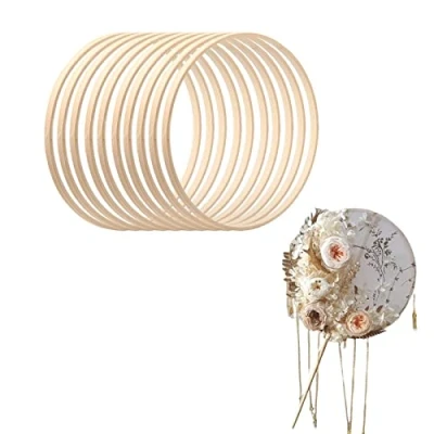 Image of Floral Hoop Dream Catcher Craft Hoop,Wreath Macrame Rings for Wedding Wreath Decor and Wall Hanging