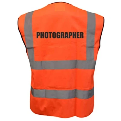 Image of Orange Hi Vis Vest PHOTOGRAPHER Waistcoat Safety Large