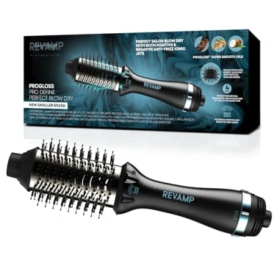 Image of REVAMP Pro Define Perfect Blow Dry Hair Brush, Hot Air Styler Dryer Brush for Volumising and Shine Hairbrush &amp; Detangling Styling Smoothing Oils Short, Medium