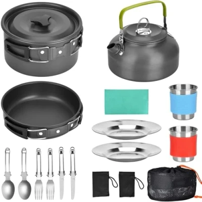 Image of Queta Camping Cooking Set Outdoor Pans Pots and Stove Gear for Hiking BBQ Picnic Campfire Backpacking Travel (Style A)
