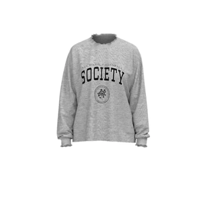 Image of PIECES Women&#039;s Pcmaliah LS Sweat Sweatshirt, Light Grey Melange/Print: Black, M