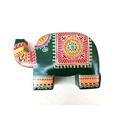 Image of GREEN / AQUA Multi coloured Leather ELEPHANT Money Box Piggy Bank