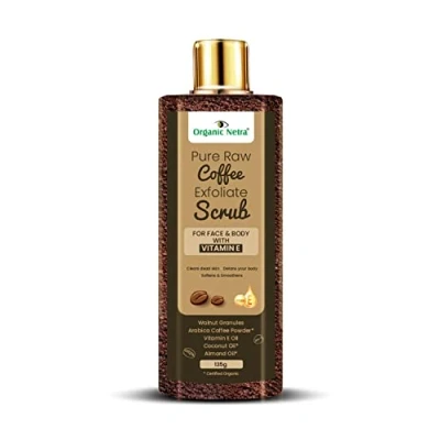 Image of Organic Netra Pure Raw Coffee Exfoliate Scrub for Face and Body with Vitamin E Deeply Hydrates Moistures Skin Enriched Natural Ingredients Paraben Free, 135gm