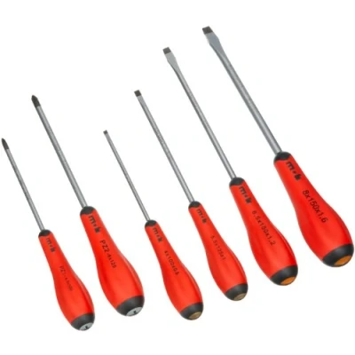 Image of Peddinghaus 9129001201 Slotted/Pozidriv Screwdriver Set, Silver/Red, Set of 6 Piece
