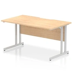 Image of Impulse 1400 x 800mm Scalloped Edge Straight Office Desk Maple Top Silver Cantilever Leg