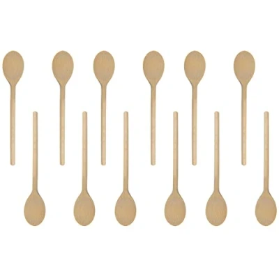 Image of 30cm Long Wooden Spoons for Cooking Oval Wood Mixing Baking, Cooking, Stirring Sauce Made of Natural Beechwood Set 12