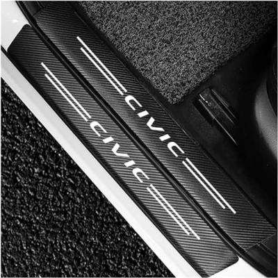Image of CWWHY Car Door Sill Protector for Ho nda Civic 7 8 9 10 2021 2020 2019 2018 2017 2016 2015 2014 2001 4PCS Scuff Plate Carbon Fiber Stickers Accessories, Black