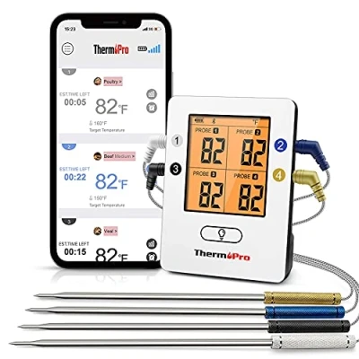 Image of ThermoPro TP25 Bluetooth Meat Thermometer with 4 Temperature Probes Smart Wireless Digital Cooking Food Barbecue for Grilling Oven Rechargeable Smoker
