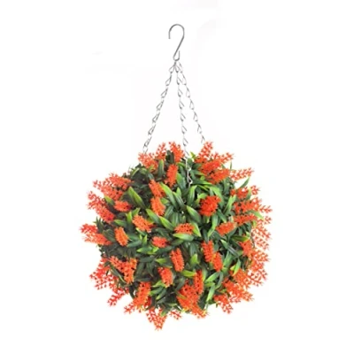 Image of Best Artificial Orange Lavender Flower Ball Lush Long Leaf Topiary Grass **UV Fade Protected** (28cm)