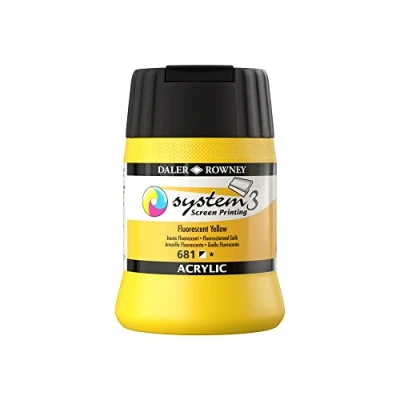 Image of Daler Rowney System3 Acrylic Screen Printing Ink, Plastic Pot, 8.45oz 250 ml, Fluorescent Yellow