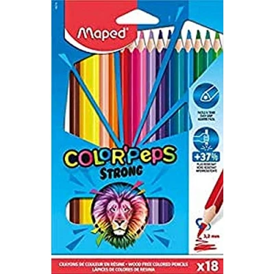 Image of Maped Strong Color&#039;Peps Coloured Pencils 18 Ultra Resistant and Ergonomic Colouring Cardboard Pouch of