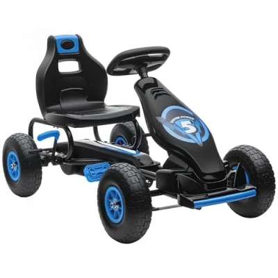 Image of HOMCOM Pedal Go Kart for Kids, Racing with Adjustable Seat, Inflatable Tyres, Shock Aborb, Handbrake, Ages 5 12 Years Blue