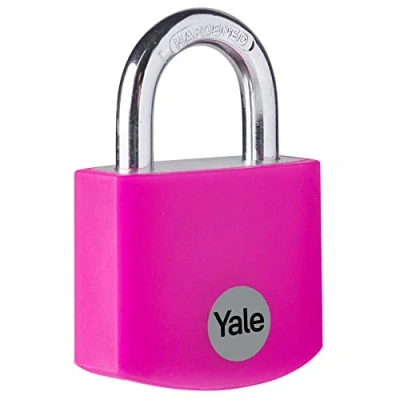 Image of Yale YE3B/32/116/1/P Standard Security 32mm Aluminium Padlock Pink Open Hardened Steel Shackle 3 Keys