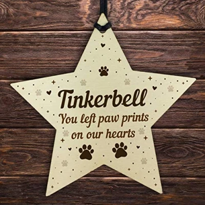 Image of RED OCEAN Personalised Dog Cat Pet Memorial Christmas Tree Decoration Wood Star Bauble Gift